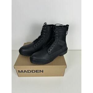 Madden Men's Sz 9.5 Boots Black Combat Style Zip & Tie
